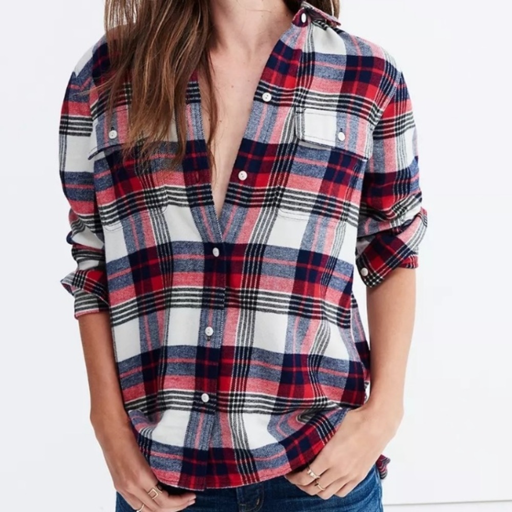 MADEWELL Classic Ex-Boyfriend Button Down Flannel Short in Drayton Plaid XS